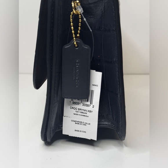 COACH Brynn Crossbody Crocodile Embossed Flap Leather Bag Blue - Picture 4 of 15